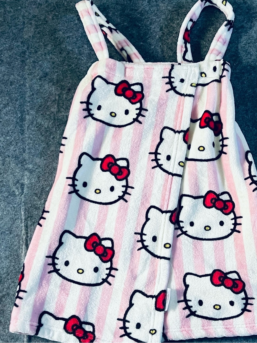 Sanrio Hello Kitty Pink and White Striped towel wrap with Red Bows